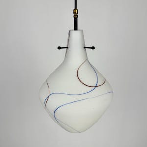 Mid Century Modern Murano Stilnovo Opaline Glass Drop Pendant Lamp / Ceiling Hanging Light / 60s Italy / White