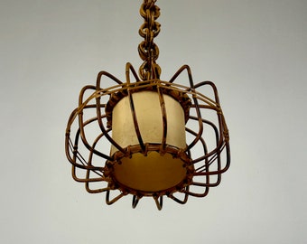 Mid Century Bamboo Rattan Pendant Lamp / 60s Italy