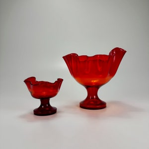 Set of Two Mid Century  Fazzoletto - Handkerchief  Red Glass Bowls by Dragan Drobnjak for Prokuplje / 70s Yugoslavia