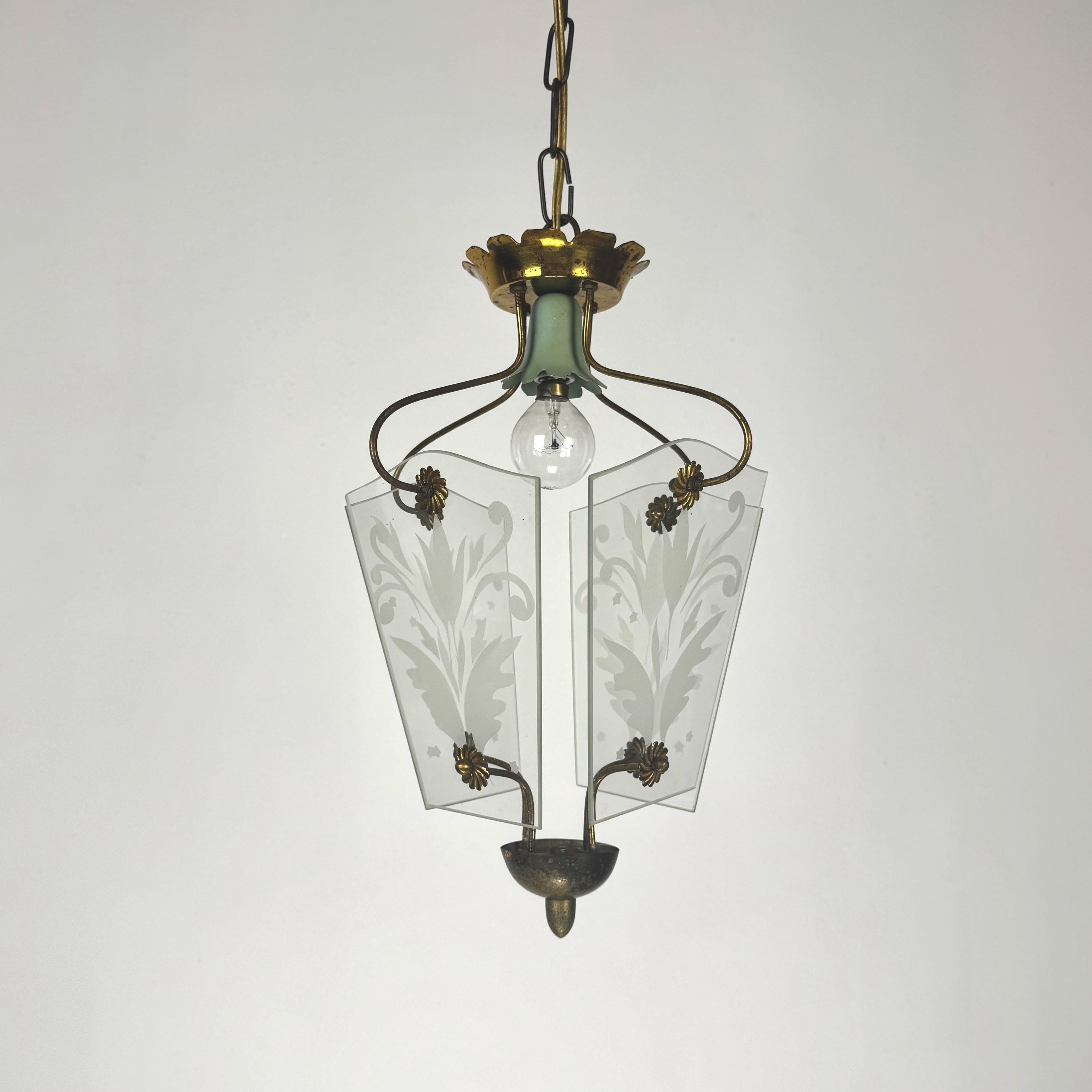Mid Century Italian  Pendant Lamp - Lantern - Ceiling Light - Pietro Chiesa Fontana Arte Style