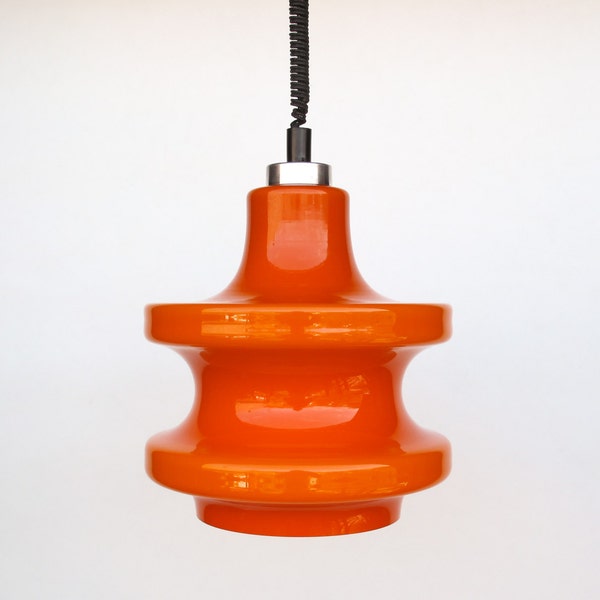 Reserved for Pete _ Cased Glass Orange-red 70's Pendant Lamp / Adjustable Pendant Lamp / Hanging light