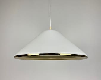 Vintage Guzzini Ceiling Light /  Mid Century Modern Pendant Lamp / 70's Retro Home Decor  / White & Brass