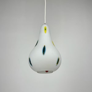 Mid Century Modern Murano Opaline Glass Drop Pendant Lamp / Ceiling Hanging Light / 60s Italy / White