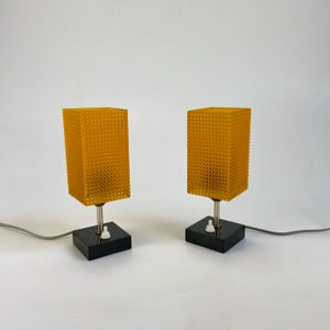 Mid Century Modern Orange  Table - Bedside  Lamps VEB - Ruhla - Germany / Set of Two /  70s Atomic Lightning