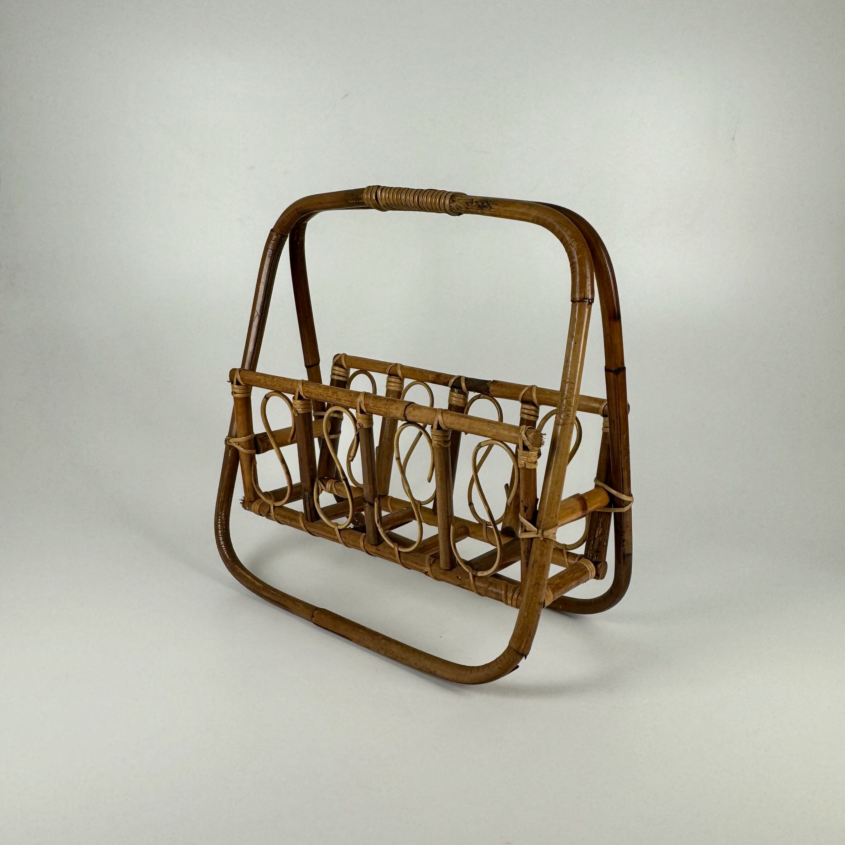 Mid Century Bamboo - Rattan Magazine Rack / Newspaper, Record Stand ...