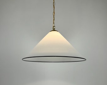 Mid Century White Murano Glass Conical Ceiling Lamp / Pendant Light / Brass Chain / 70s Italy