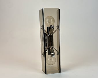 Midcentury Modern Wall Lamp / Smoked Glass  Fontana Arte  Veca Style  Sconce / 70s Italy