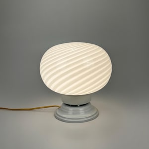 Vintage Murano Swirl Glass  Table Lamp / White Striped Glass / 80s Italy