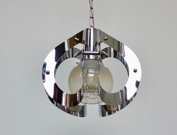 Vintage Chrome Mazzega Style Ceiling Lamp Murano Glass Globe Space Age Pendant Light 70 S Italy