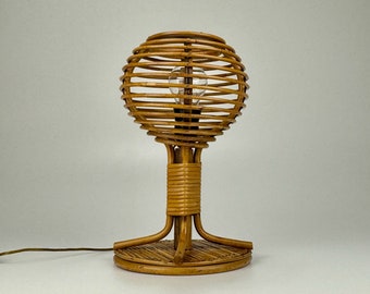 Lampada da tavolo in bambù di metà secolo - Rattan - Italia anni '60