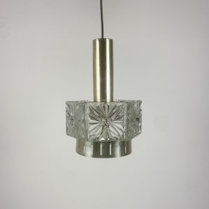 Mid Century Modern Crystal & Chrome  Pendant Lamp / Kinkeldey Ceiling Hanging Light