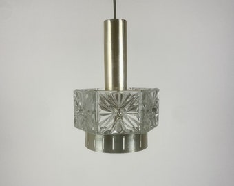 Mid Century Modern Crystal & Chrome  Pendant Lamp / Kinkeldey Ceiling Hanging Light