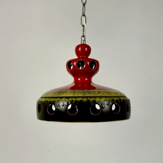 Mid Century Ceramic Pendant Lamp / Fat Lava Ceiling Lamp / 70s 