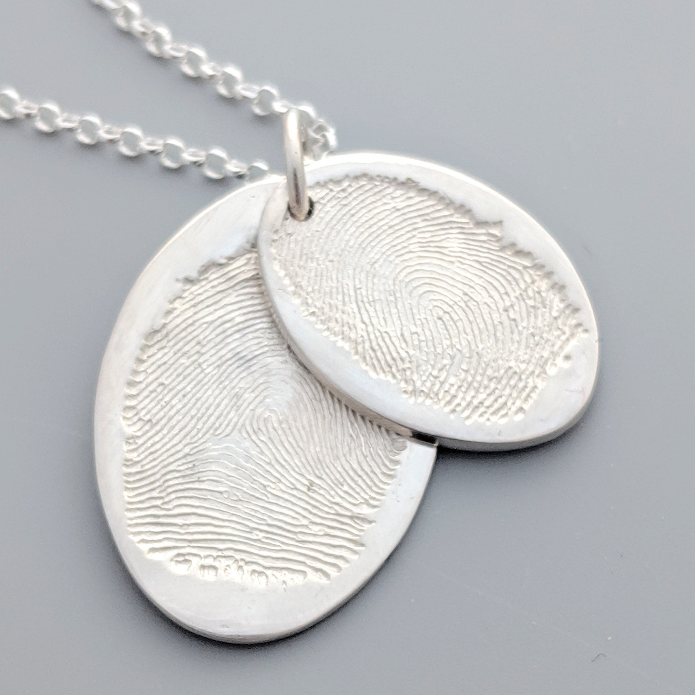 fingerprint jewellery- oval sterling silver descending fingerprint  necklace- memorial jewellery-gift for her- custom jewellery