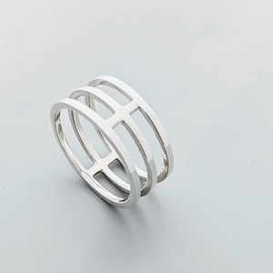 Minimalist recycled sterling silver cage ring, Architectural ring, Geometric ring, Statement ring