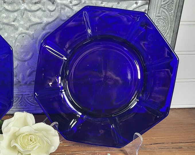 Rare Imperial Glass Co. Cobalt Blue Ribbed Octagon Salad Plate - 3 available