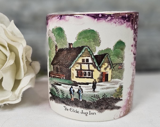 1948 Gray's Pottery ‘Ye Old Jug Inn’ Cup #A8574 - Purple Lustre-Splashed - Stoke-on-Trent England