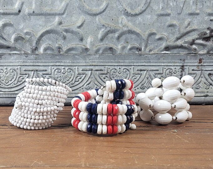 3 Vintage Costume Jewelry Bracelets - Red, White, and Blue