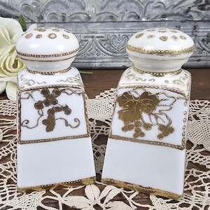 1910s Noritake Salt and Pepper Shakers - Gold Gilded Moriage - Set of 2