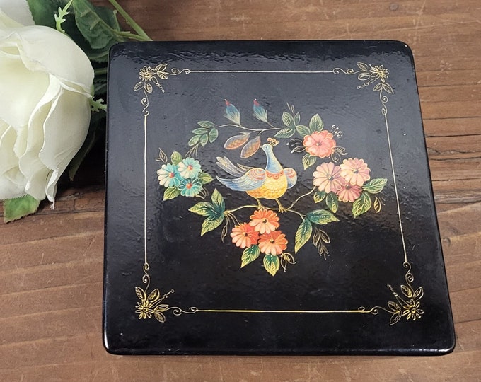 USSR Hand Painted Fedoskino Lacquer Non Working Music Box - Bird in Flowers
