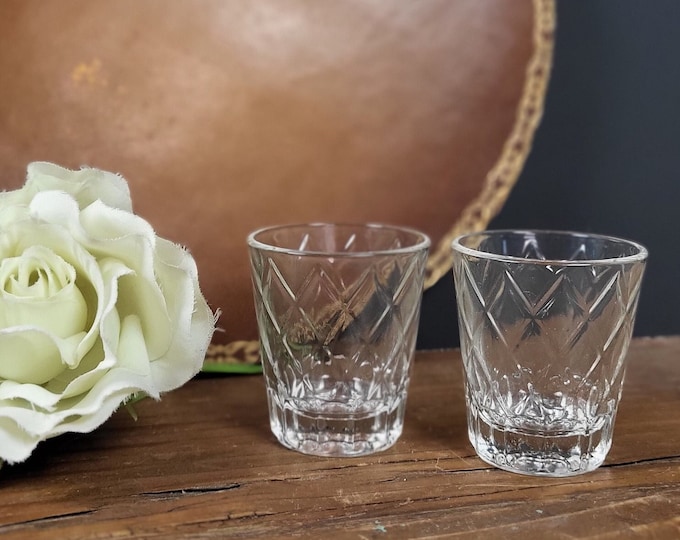 Vintage Federal Glass Co. Cut Style looking Clear Shot Glasses - Set of 2