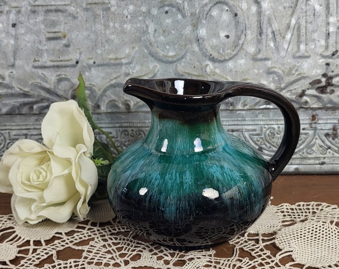 Vintage MCM Blue Mountain Pottery Pitcher with Green Drip Glaze