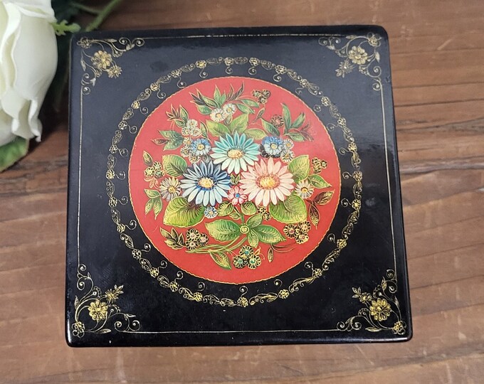 USSR Hand Painted Fedoskino Lacquer Non Working Music Box - Bouquet of Flowers