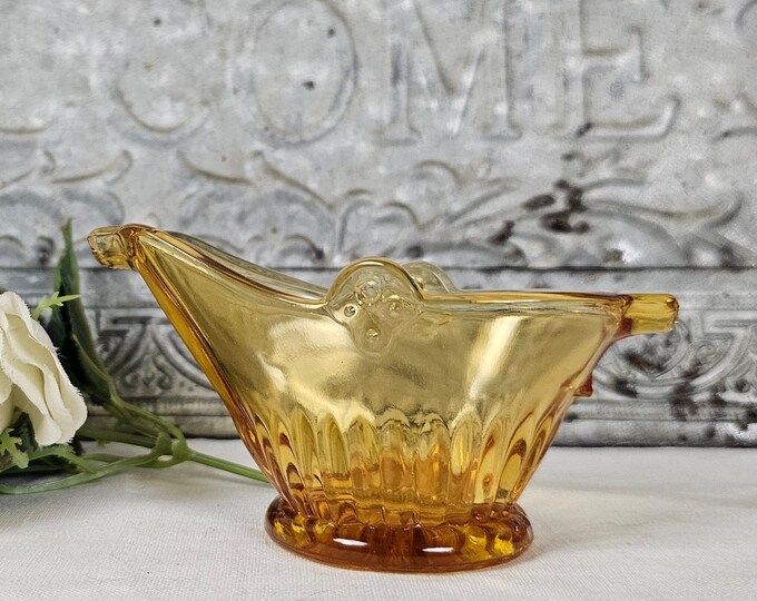 Vintage Amber Glass Coal Scuttle Ashtray - Unique Individual Design - No Handle
