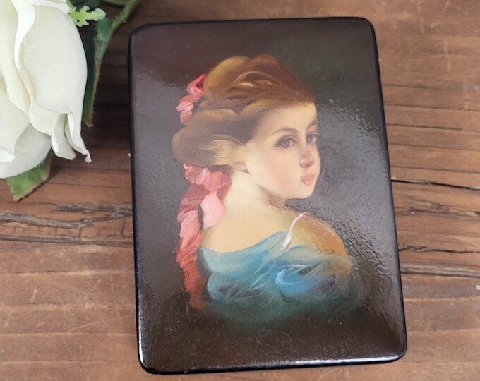 USSR Hand Painted Fedoskino Lacquer Box - Portrait of a Girl