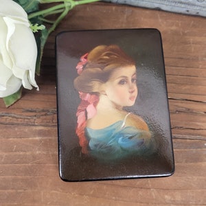 USSR Hand Painted Fedoskino Lacquer Box - Portrait of a Girl