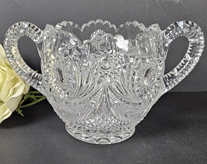 EAPG 1908 2-Handled Sugar Bowl - Perfection aka Star and Crescent - US Glass Co.