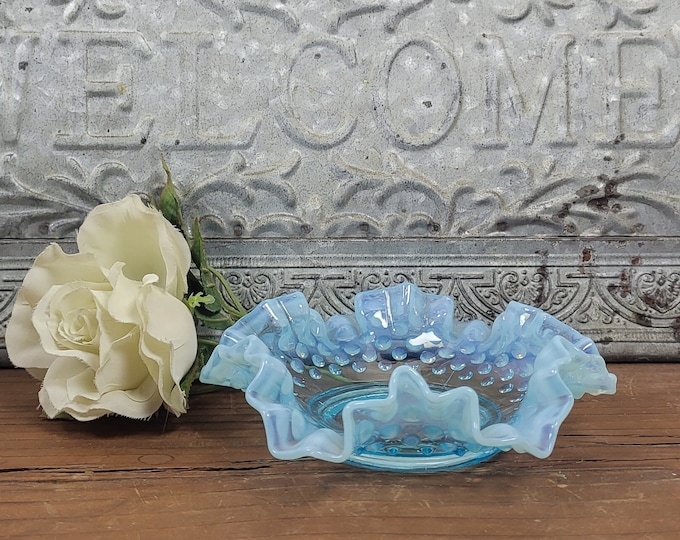 Fenton Blue Opalescent Hobnail Bon Bon Dish