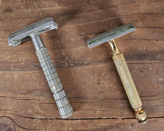 Vintage Gillette Safety Razor: 1940s-1950s Gold Tech or Superspeed, Retro Bathroom Decor
