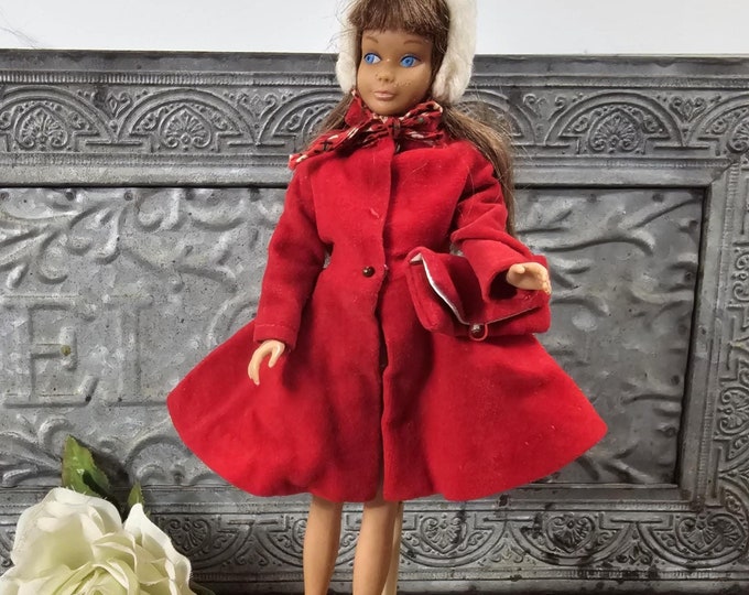 1964 #0950 Skipper Barbie Doll: in #1906 Red Velvet coat / #1908 Skating Fun Hat