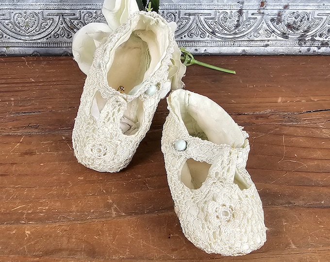 1940s Crocheted Lace Baby Booties: Vintage Nursery Decor (Made in Japan)