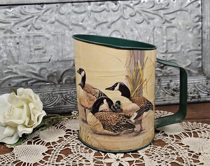 Rare Vintage Green Bromwell’s Flour Sifter with Canadian Geese and Mallard Ducks