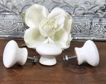 Vintage 1.5” White Porcelain Drawer Knobs - Made in Japan - Salvage Hardware set