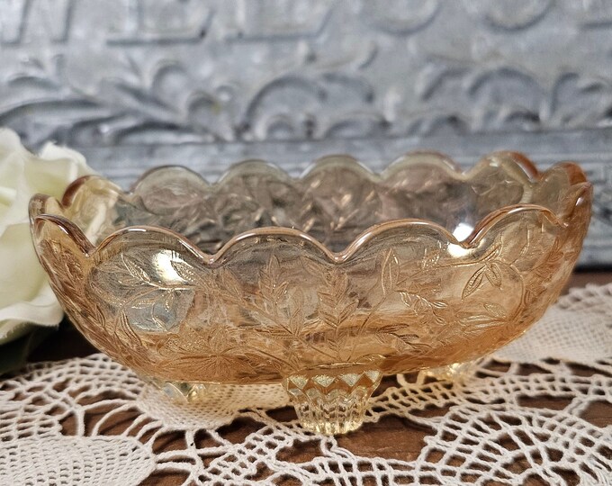 1950s Iridescent 4-Toed Open Candy Dish - Floragold by Jeannette