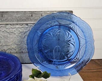 10” Dinner Plate - Royal Lace Cobalt Blue by Hazel-Atlas Cobalt Blue Depression Glass