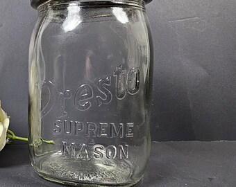 1934 Presto Supreme Mason Pint Jar with unmarked metal lid