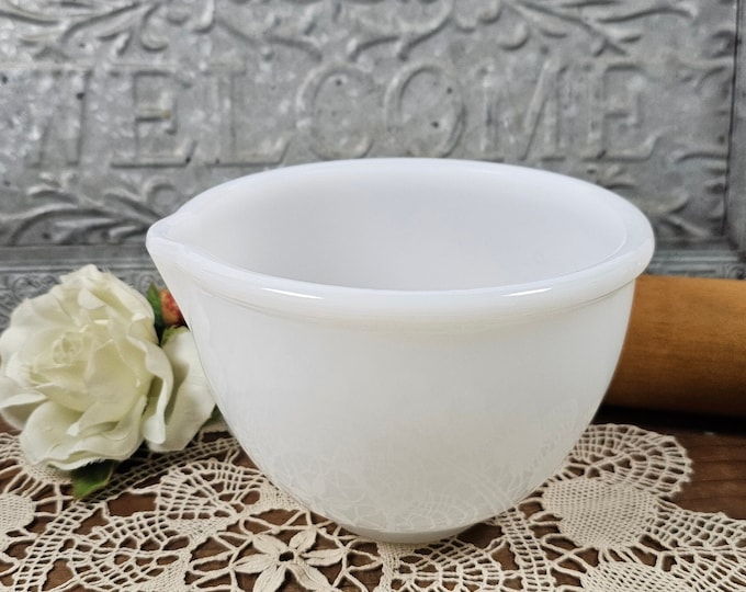 1950s Glasbake Milk Glass Mixing Bowl with Spout - Sunbeam Kitchenware