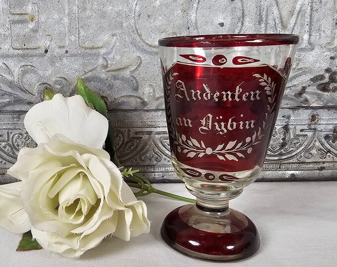 Vintage Ruby Red Goblet - Ale Glass-  Souvenir Glass - Bohemian Czech Style