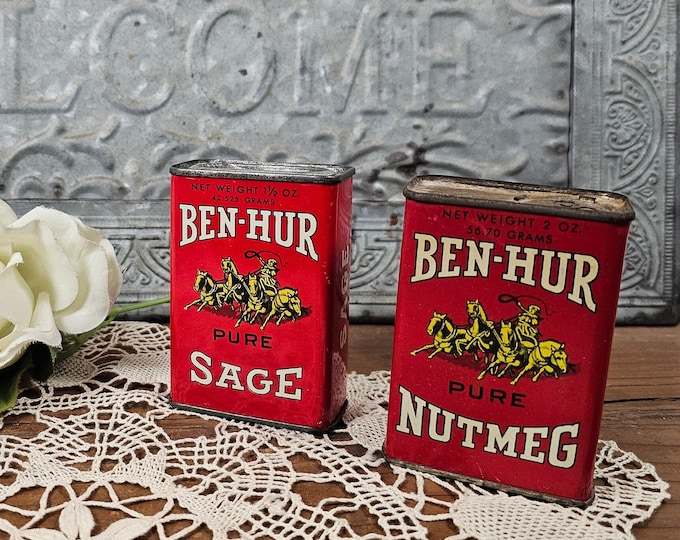 Vintage 1950s Ben-Hur Spice Tins - Choose from Sage or Nutmeg