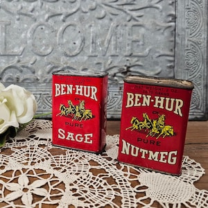 Vintage 1950s Ben-Hur Spice Tins - Choose from Sage or Nutmeg