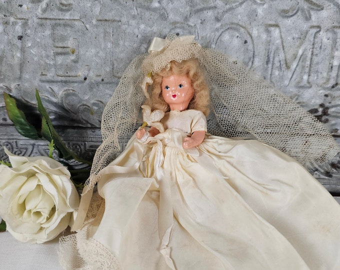 Antique Storybook Bride Doll, 5.5” Plastic