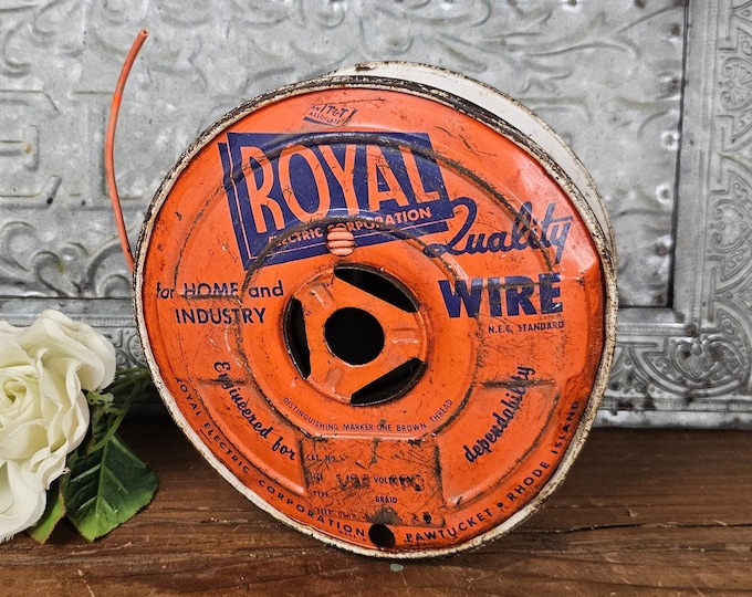 Vintage 1960s Royal Electrical Wire Metal Spool | Pawtucket Rhode Island Retro Wall Decor