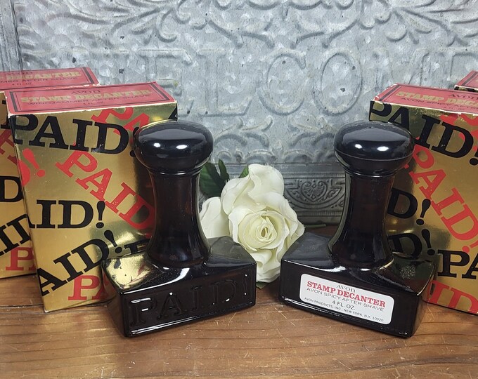 1970s Vintage Avon Paid Stamp 4-oz After Shave Decanter - Choose Spicy or Windjammer