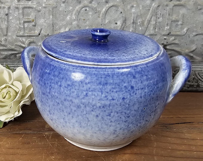 1978 Studio Art Pottery Blue and White Double Handled Pot - Signed Mike Woody