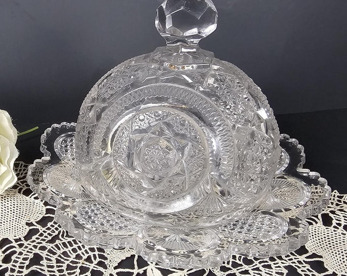 1905 EAPG Butter Dish - Azmoor/ Horseshoe Comet and No. 15093/ Cane and Star Medallion