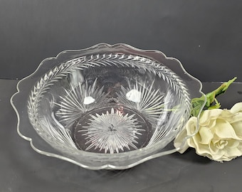 Depression Glass Serving Bowl - Sunburst "Herringbone" by Jeannette